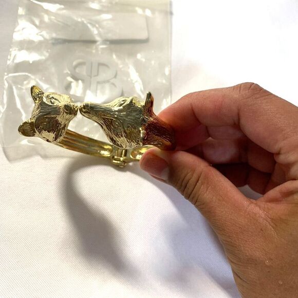 BANSRI DESIGN  DOUBLE HEADED Y2K  FOX BRACELETTE GOLD TONE, VINTAGE STYLE. - Picture 1 of 5